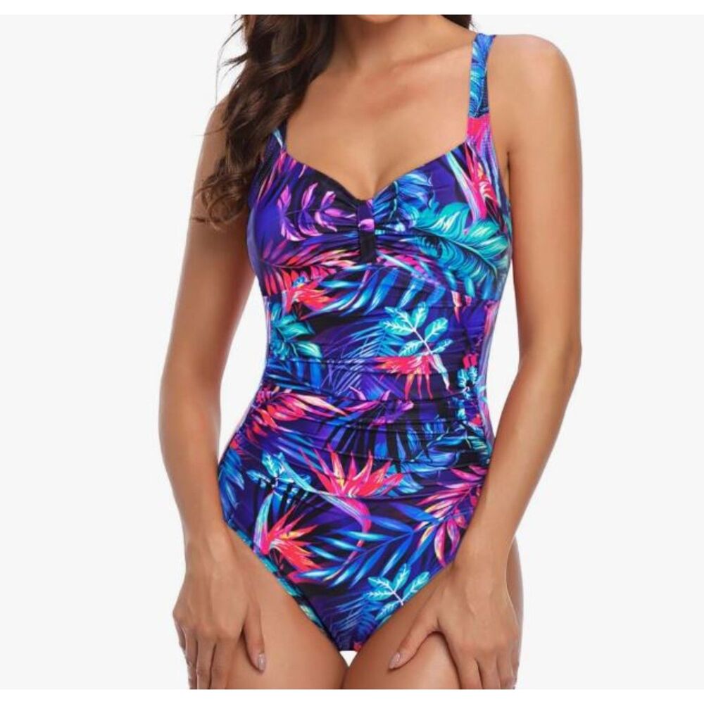 NEW Tempt Me Bright Floral One Piece Swimsuit Size XXL Tropical Adjustable Strap